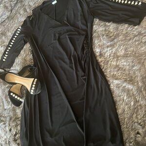 J.B.S. Black Dress with Pearl Sleeve Details